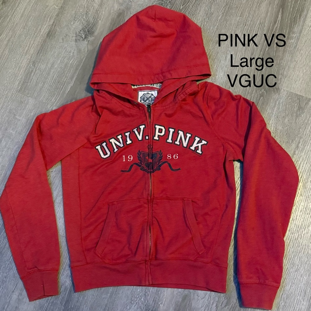 Pink Victoria secret women’s large university zip up red hoodie